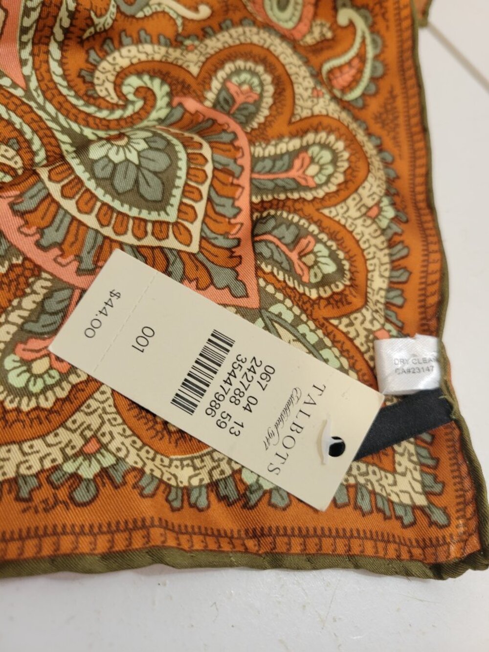 NWT Talbots Orange and Autumn colors Paisley Silk Scarf